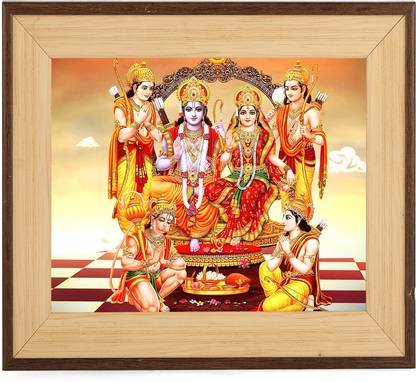 PrintShare Religious Image of Bhagwan Ram, Sita , Laxman and Hanuman Ram Darbar Religious Frame