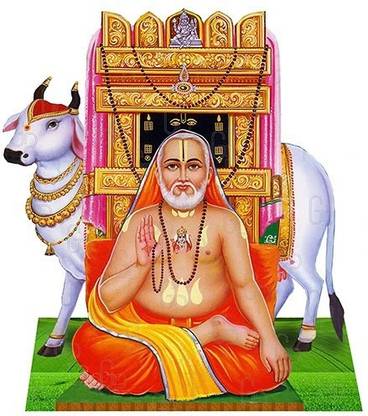 Giriram Photos Sri Raghavendra Swamy with Kamdhenu - Small Size (6" x 4" Inches) Photo Wooden Cutout Religious Frame