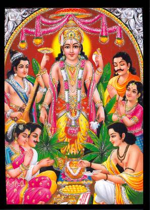 Deshkart LORD VISHNU (5 Inch X 7 Inch) Laminated Photo With Back Support Mount Religious Frame