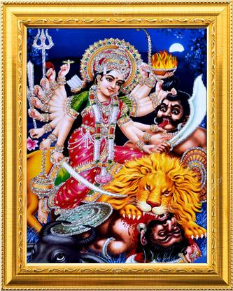 NDFRAME Mahishasur Mardini / sherawali mata / Nav Durga photo Religious Frame