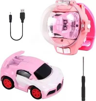 Bestie Toys Mini Remote Control Watch Remote Control Car 2.4 GHz Watch Car Toy(Pink Bugatti)