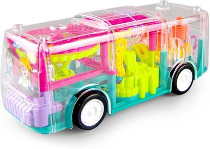 UDee Transparent 3D Bus Toy 360 Degree Rotation, Gear Simulation Mechanical Bus