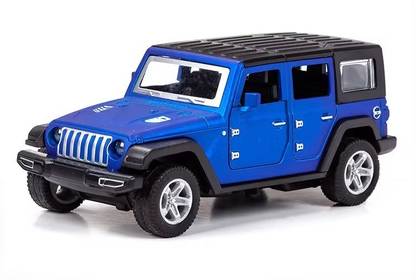ManoJ Enterprises Blue Jeep Wrangler Car 1:34 Diecast Metal With Openable ?Front Doors For Kids