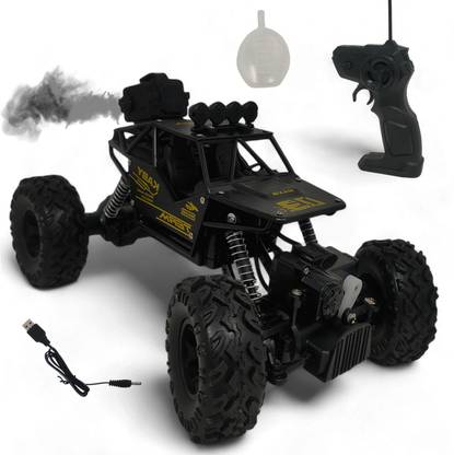 Aavkar creation Big Rock Car 4x4 Strip Black For Kids With Remote Control And Mist Smoke