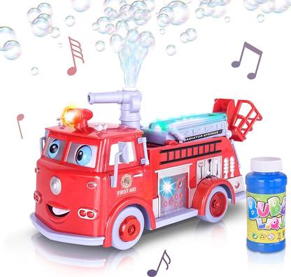 venimall Bubble Blowing Fire Truck Engine Toy Truck for Kids Bubble Solution