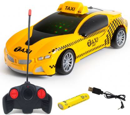 CADDLE & TOES Famous Car Remote Control 3D Car with LED Lights, Chargeable(YELLOW TAXI )