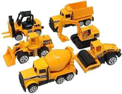EKANHA Die Cast Jcb Metal Unbreakable Construction Truck Toys Pack Of 6