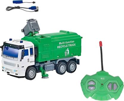 IndusBay 4 Channel Remote control Rechargeable Trash Garbage Dump Truck with Bin
