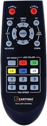 LRIPL Universal Remote Earthma iON-5 Fan & Light Universal Remote Control Black Bajaj, POLAR, Anchor, Crompton, Halonix, Havells, Luminous, Orient, Surya, Usha, V-Guard, And Others Remote Controller