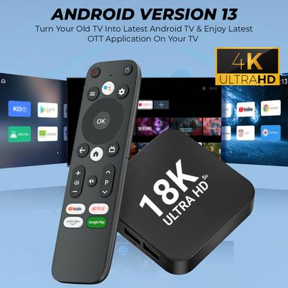 WRADER Smart OTT 4K Play Android TV Box 8GB RAM+128GB ROM Built-in Chromecast Android Version 13 Smart TVs Remote Controller