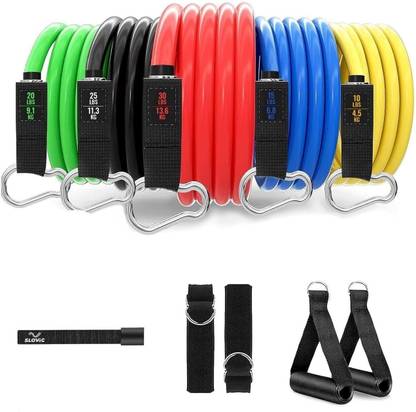 SLOVIC Gym Latex Tube With Foam Handles & Door Anchors For Stretching Excersise (Combo) Resistance Tube