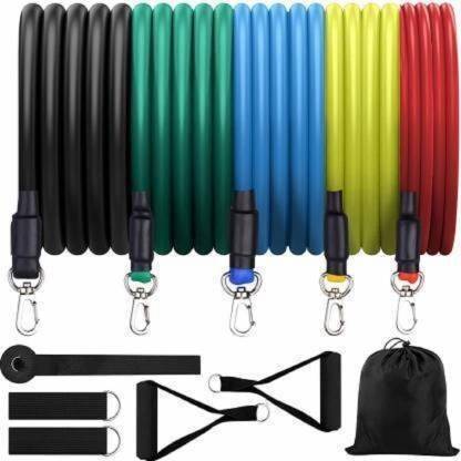 Shopeleven Resisnt Band Set of 5 Stretching Tube Pull Exercising Rope Home, Gym Exerciser Resistance Tube