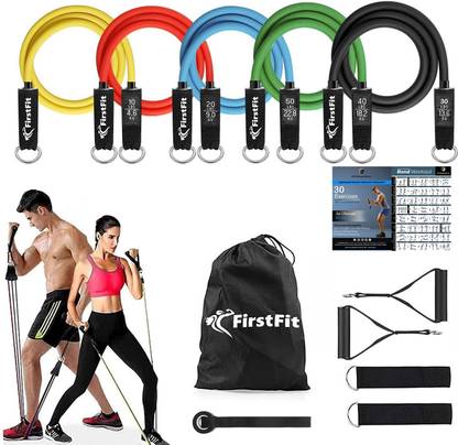 FirstFit Workout Toning Bands With Handle for Intense Core Exercise & Muscle Training Resistance Tube