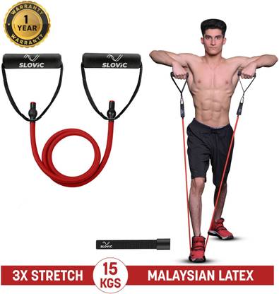 SLOVIC Gym Latex Tube With Foam Handles & Door Anchors For Stretching Excersise(15KGS) Resistance Tube