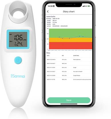 B-Arm Sonmol Peak Flow Meter | PEF & FEV1 Pulmonary Health monitoring Digital Spirometer with Bluetooth Respiratory Exerciser