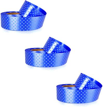 Adhvik Pack of 3 (2.5cm X 13.6 Mtr) Dot Print Blue Paper Ribbon Roll for Decorations Blue Paper Ribbon