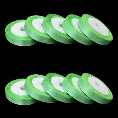 Kuber Selection Pack of 10 Pcs Light Green Satin Ribbon 1/2 Inch 10 mtr Each Light Green Green Satin Ribbon