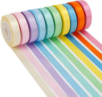Raptend Pastel Rainbow Ribbon Satin Ribbon Assortment 10 Colors Double Face Satin Ribbon Multicolor Satin Ribbon
