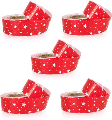 Uniqon Pack of 5 (2.5cm X 13.6 Meter) Stars Print Red Paper Ribbon Roll for Decorations Red Paper Ribbon