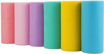 Raptend Pastel Tulle Ribbon 6 Rolls Tulle Fabric Spool Ribbon, 6 inch by 25 Yards/Spool, Multicolor Satin Ribbon