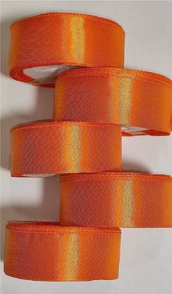Kuber Selection Pack of 5 Pcs Orange Satin Ribbon For Crafts Party Balloon 1 Inch 10 mtr Each Orange Satin Ribbon