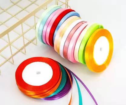 Lucknow Crafts Premium Satin Ribbon | 1/4 inch - 6mm wide, 10 m long - 10 roll | Multicolor Satin Ribbon