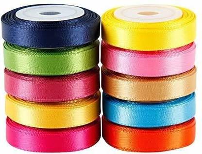 Rudra Super Quality Satin Fabric Ribbons for DIY/Birthdays Gift Wrapping/Flower Making/Party Decoration/Bow Making/Crafting/Sewing Pack of 10 (Multicolor) 1/2-inch x10M Each, 100M Ribbon Approx Multicolor Rayon Ribbon