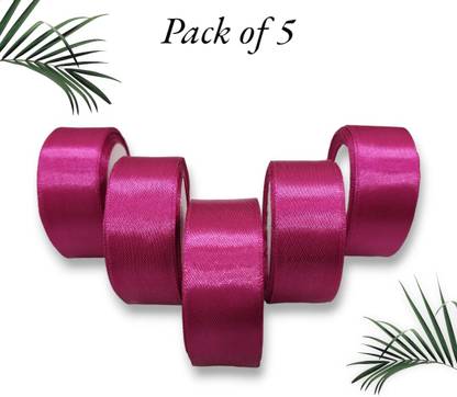 Kuber Selection 5 Pcs Satin Dark Pink Ribbon 1 Inch 10mtr Each Pink Pink Satin Ribbon