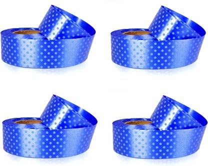 BIGWHEEL Pack of 4 (2.5cm X 13.6 Mtr) Dot Print Blue Paper Ribbon Roll for Decorations Blue Paper Ribbon