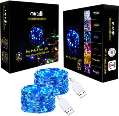 MIRADH 50 LEDs 5 m Blue Steady String Rice Lights