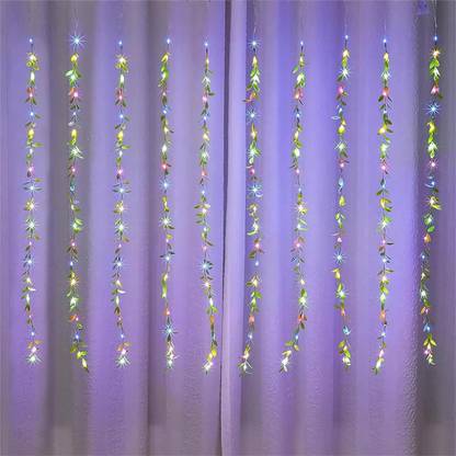 Artificial Vine Leaf Curtain LED String Light, 200L EDs 8 Modes, Remote Control 200 LEDs 3 m Multicolor Flickering, Steady Leaf Rice Lights