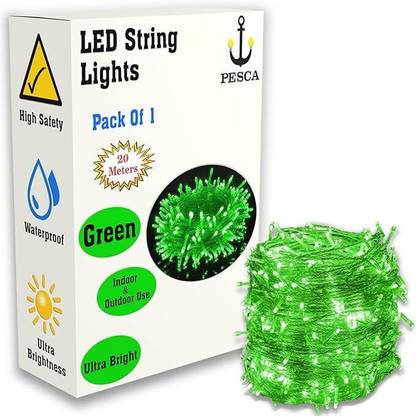 PESCA 60 LEDs 20 m Green Steady String Rice Lights