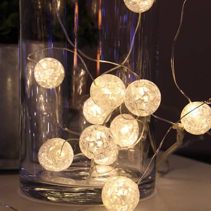Mansaa, 35 Marble Balls Battery Operated String Lights for Home Decoration 35 LEDs 3.5 m Silver, White Steady Ball Rice Lights