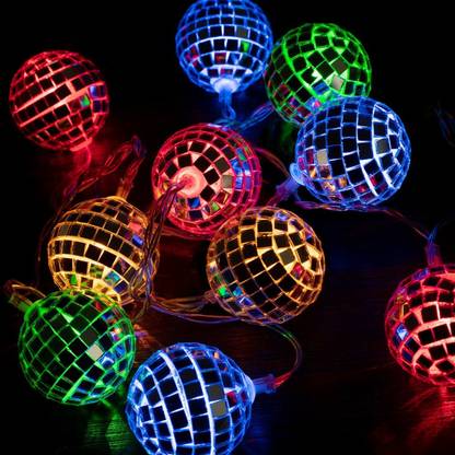 Mansaa 2m, 20 LEDs, 10 Mirror Balls Battery Operated String Lights for Home Decoration 20 LEDs 2 m Multicolor, Red, Green, Blue Flickering Ball Rice Lights