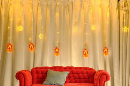 NISCO 108 LEDs 3.01 m Gold Flickering, Steady, Color Changing Diya Rice Lights