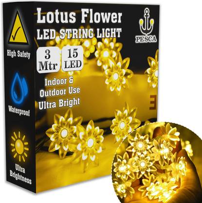PESCA 15 LEDs 3 m Yellow Steady Flower Rice Lights