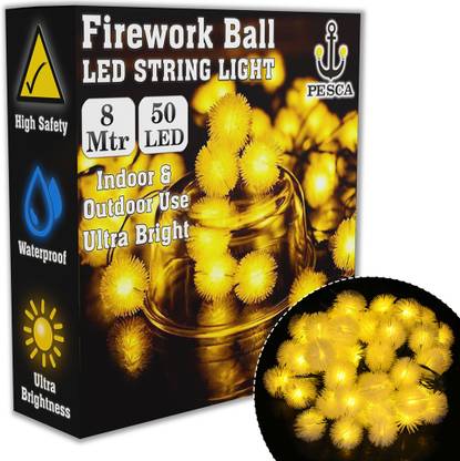 PESCA 50 LEDs 8 m Yellow Steady Ball Rice Lights