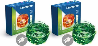 Crompton 100 LEDs 10 m Green Steady String Rice Lights