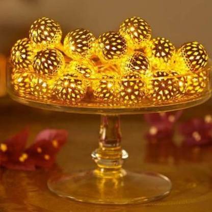 Mansaa 3.5m, 35 LEDs, 35 Moroccan Balls Battery Operated String Lights for Home Decoration 35 LEDs 3.5 m Gold, Yellow Steady Ball Rice Lights