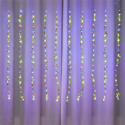 Artificial Vine Leaf Curtain LED String Light, 200L EDs 8 Modes, Remote Control 200 LEDs 3 m Multicolor Flickering, Steady Leaf Rice Lights