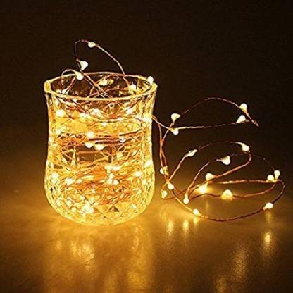 Copper String LED light 5 MTR 50 LED USB Operated Decorative Lights 50 LEDs 5.3 m Yellow Steady Water Drop Rice Lights