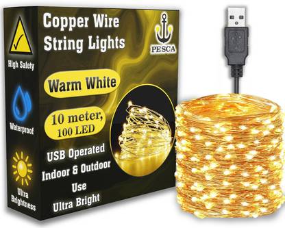 PESCA 100 LEDs 9.98 m Yellow Steady String Rice Lights