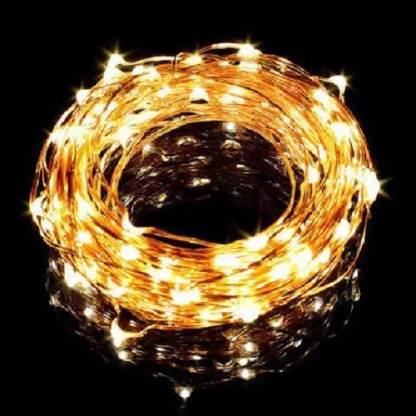 Copper String LED light 10 MTR 100 LED USB Operated Decorative Lights 100 LEDs 10 m Orange Steady Bottle Rice Lights
