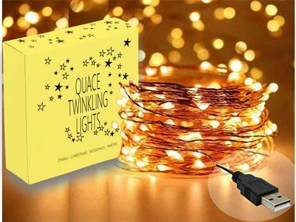 QUACE Copper String 5M 50LED USB Operated Wire Decorative Lights Diwali Christmas Led Light
