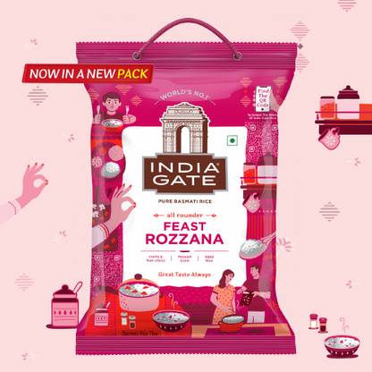 INDIA GATE All Rounder Feast Rozzana | Aged Rice | Fluffy & Non-Sticky Basmati Rice (Medium Grain, Polished)