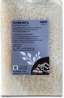 UMAI Premium Sushi Rice Vacuum pack Product Of ITALY | Pack Of 1 | 1 Kg Everyday Rice (Full Grain, Unpolished)
