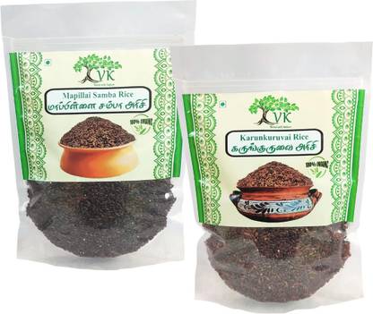 VK Stores Organic Mapillai Samba and Karunguruvai Rice Long Grain (each 500g) Unpolished Red Raw Rice (Full Grain, Raw)