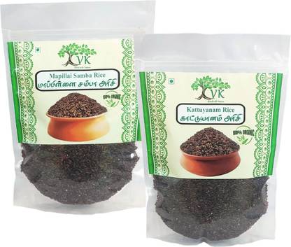 VK Stores Organic Mapillai Samba Rice and Kattuyanam Long Grain and Unpolished (each 500g) Red Raw Rice (Full Grain, Raw)