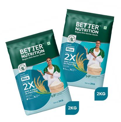Better Nutrition Biofortified Rice: Rich in Iron, Zinc & Protein | 100% Natural | 2+2 kg Everyday Rice (Medium Grain, Unpolished)