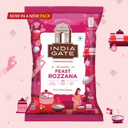 INDIA GATE All Rounder Feast Rozzana | Aged Rice | Fluffy & Non-Sticky Basmati Rice (Medium Grain, Polished)